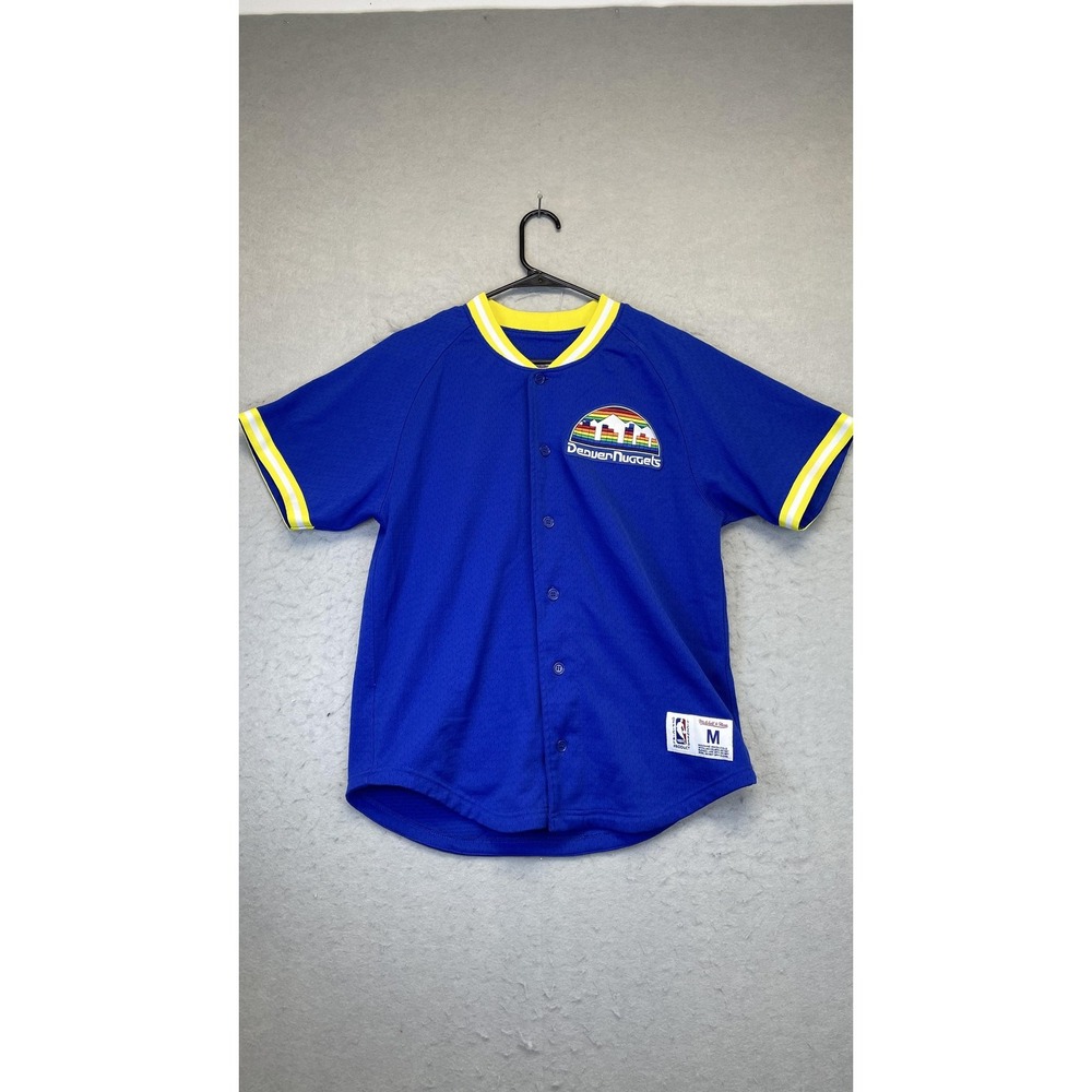 Denver Nuggets Shirt Mens Medium Blue NBA Basketball Button Front Jersey Skyline